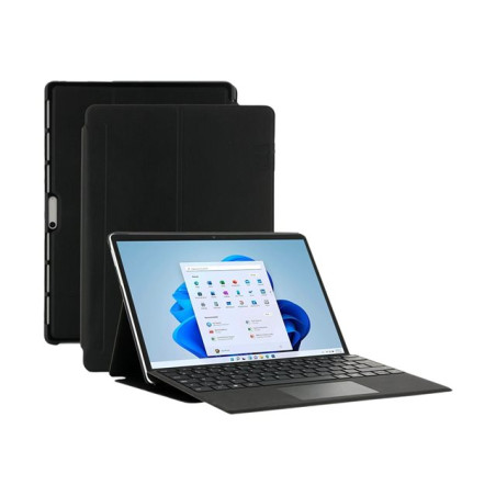 Étui à rabat pour tablette - avec volet - matériau à effet cuir - noir - design écologique - 13" - pour... (068005)_1